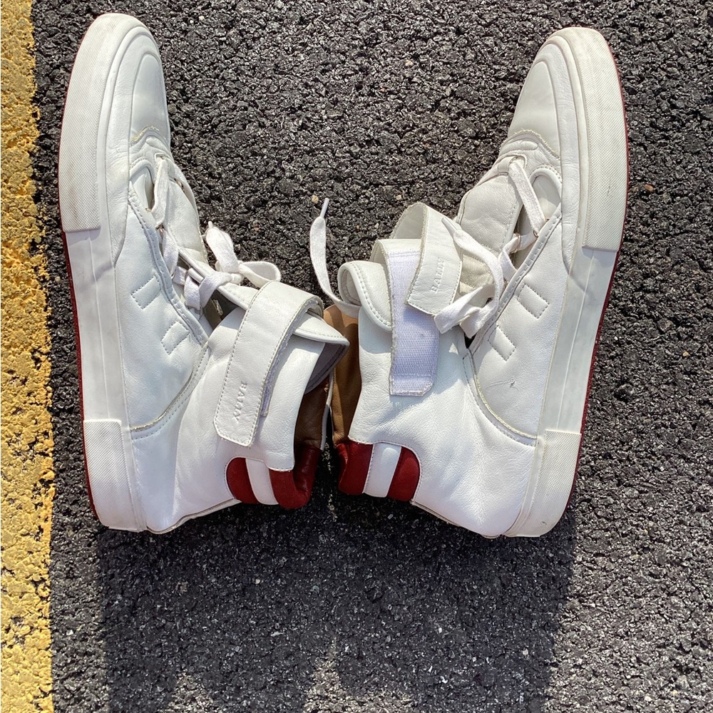 Bally White and Red High-Top Sneakers